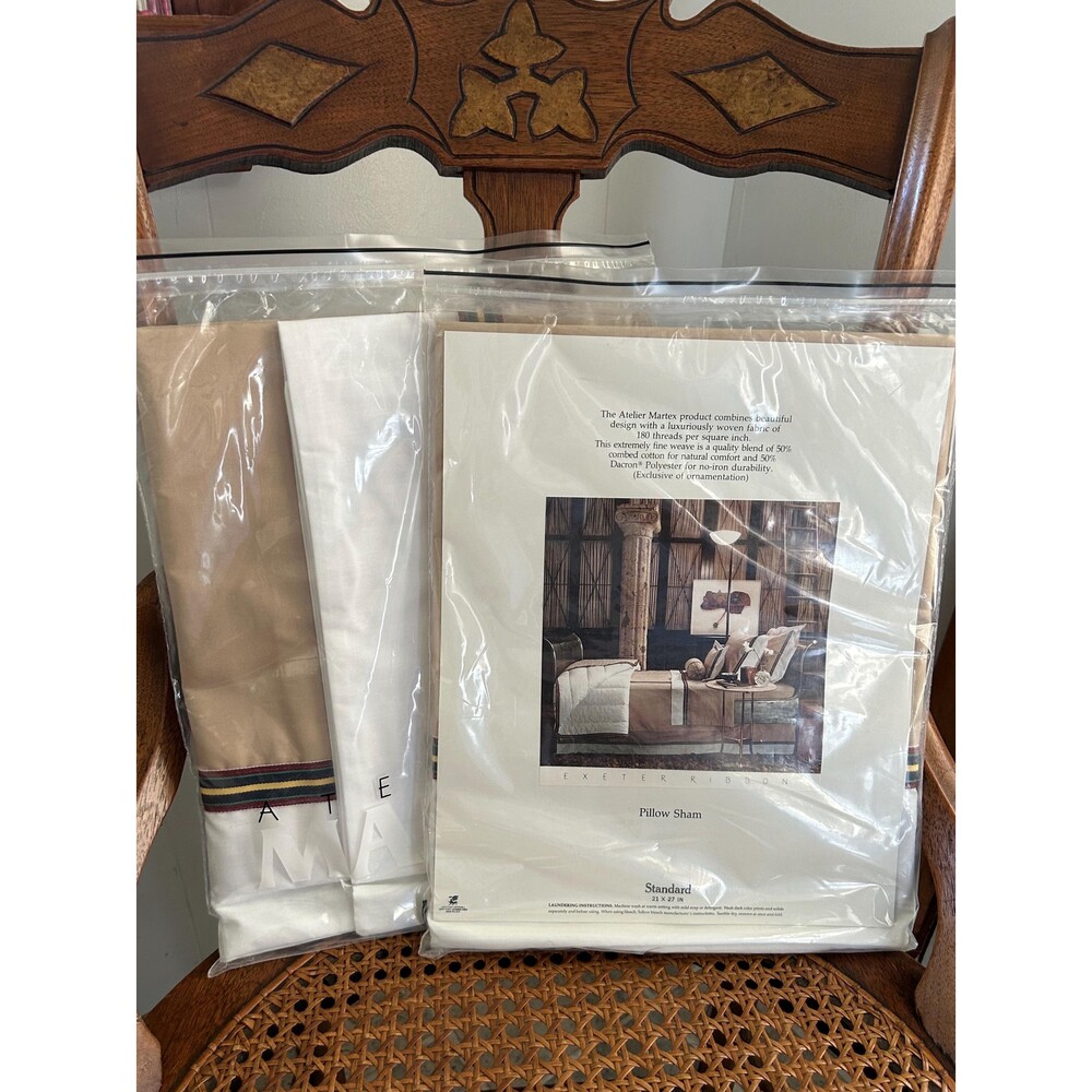Vintage Atelier Martex Pair Exeter Ribbon Pillow Shams, Standard Sz Dead Stock